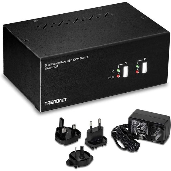 TRENDnet 2-Port Dual Monitor DisplayPort KVM Switch With Audio, 2-Port USB 2.0 Hub, 4K UHD Resolutions Up To 3840 x 2160, Connect Two DisplayPort Monitors, Dual Monitor KVM Switch, Black, TK-240DP Online now
